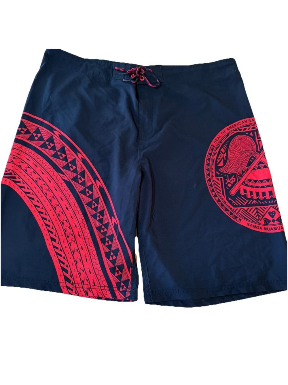 NEW Wailoa Mens Swim Board Shorts Black Red Tribal Size 40 XL Tie Closure Hawaii